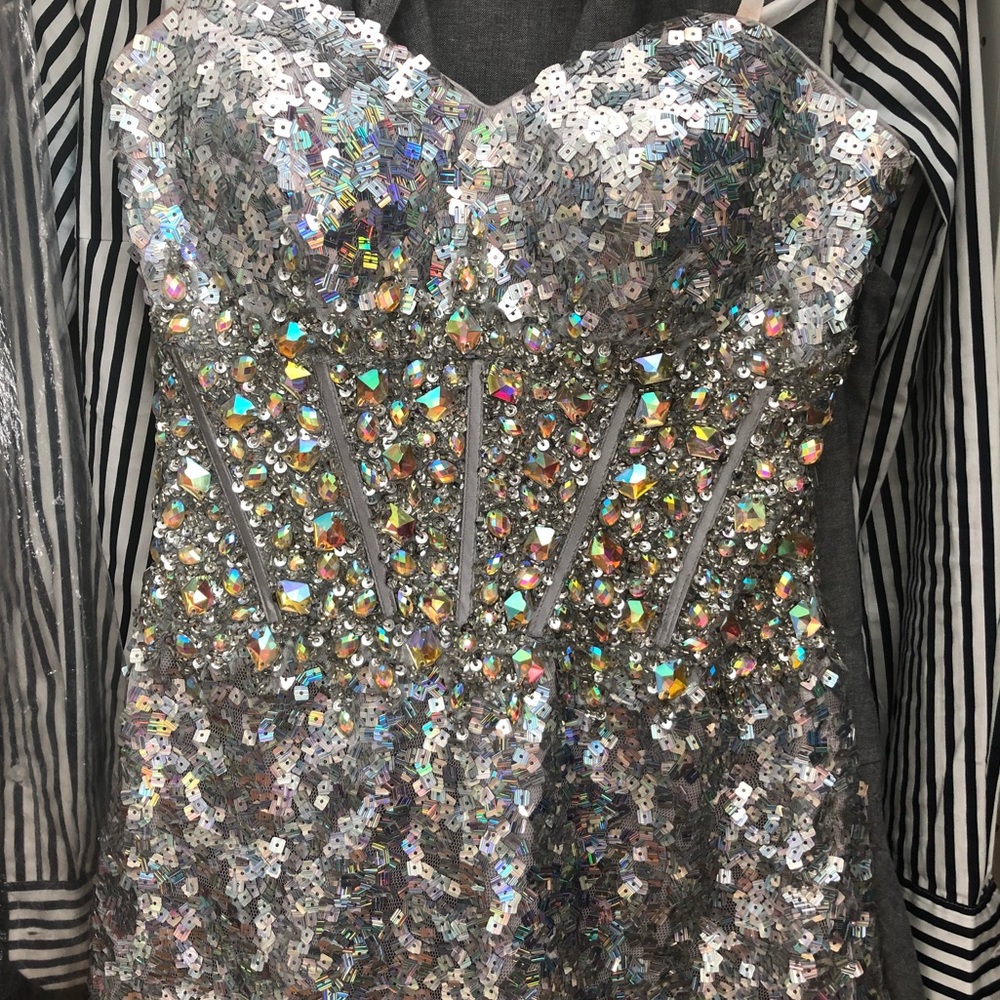 Sequin & rhinestone silver dress! (fits 0-2)